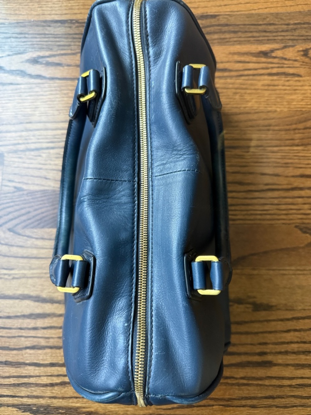 J.Crew Classic Dark Blue Leather Carryall - curca 2016 - Picture 3 of 8